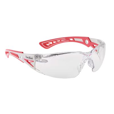 Bolle RUSPSG00A Rush+Small Safety Spectacles - BCNA Logo - Platinum Anti-Fog/Anti Scratch Lens - Polycarbonate - Pink & White Temples - Clear