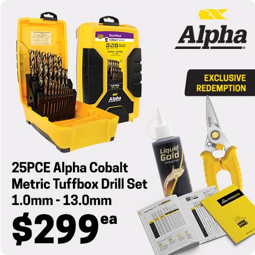Alpha 25 PIece Cobalt Metric Tuffbox Drill Set 1.0mm - 13.0mm